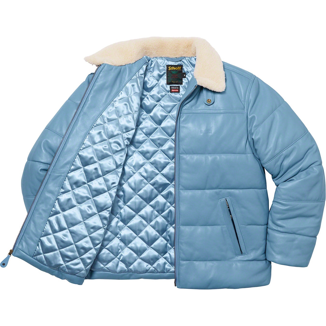 Supreme®/Schott® Shearling Collar Leather Puffy Jacket view 15